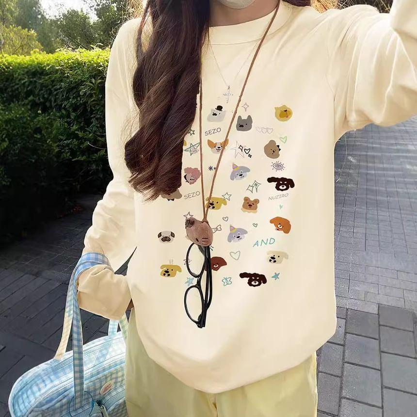 Long Sleeve Crew Neck Cartoon Print Tee Product Image