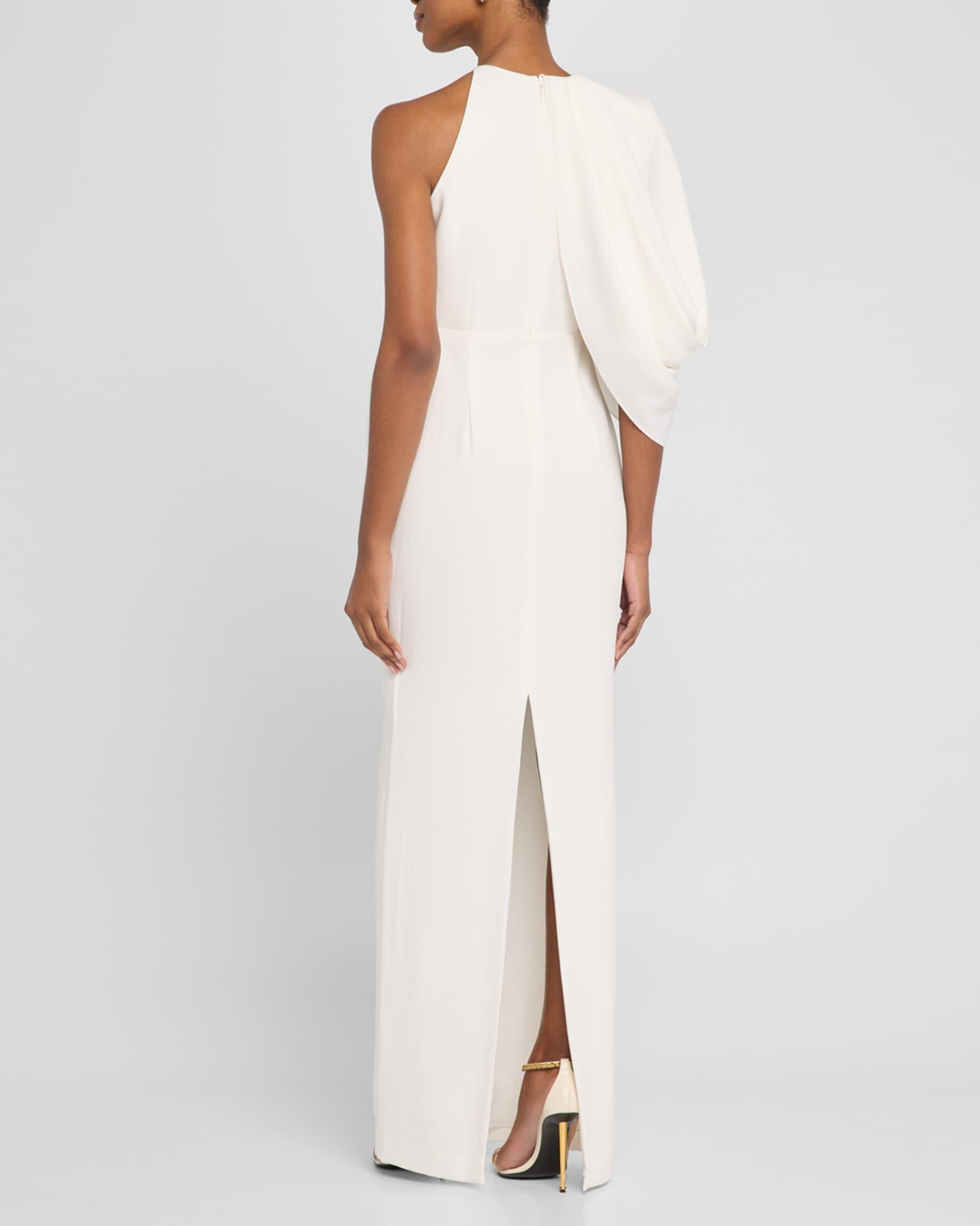 Asymmetric Cape-Sleeve Crepe Column Gown Product Image