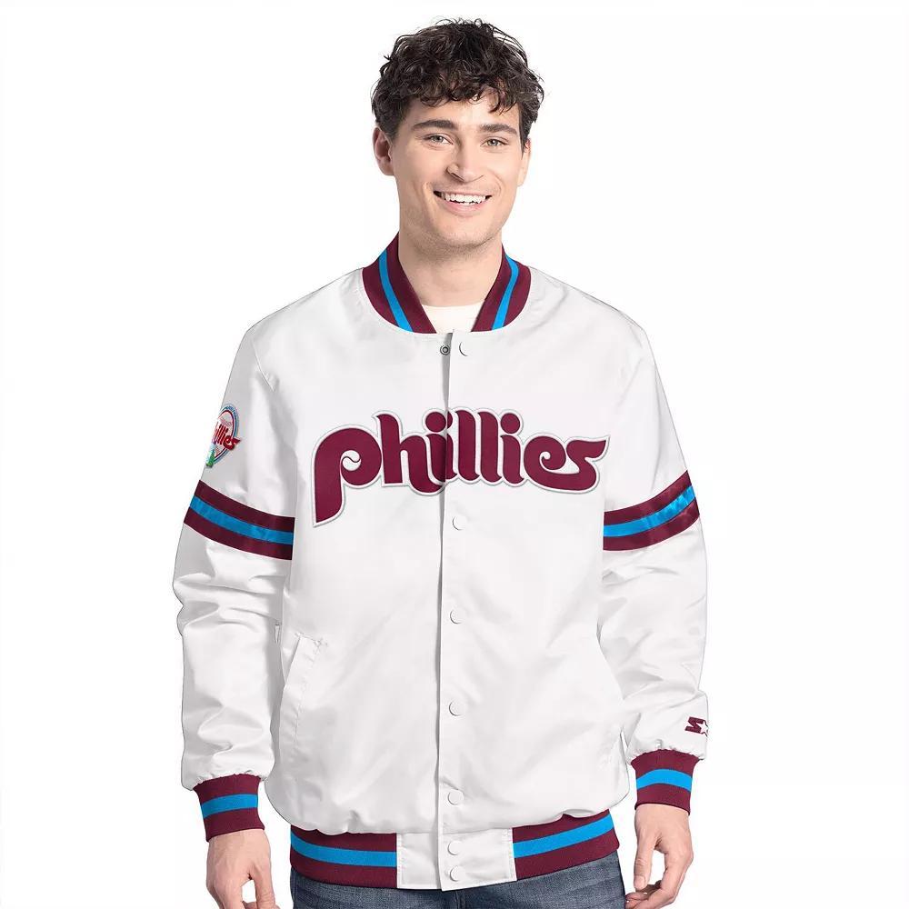 Men's Starter White Philadelphia Phillies Cooperstown Scout Full-Snap Varsity Jacket,  Product Image