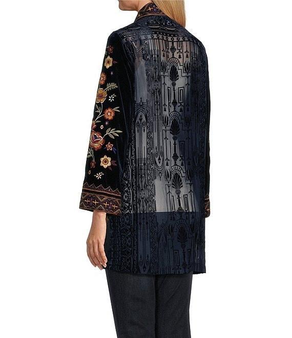 John Mark Patched Burnout Velvet 3/4 Sleeve Open Front Jacket Product Image