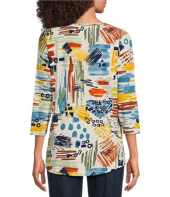 Ali Miles Knit Printed V-Neckline 3/4 Sleeve Top Product Image