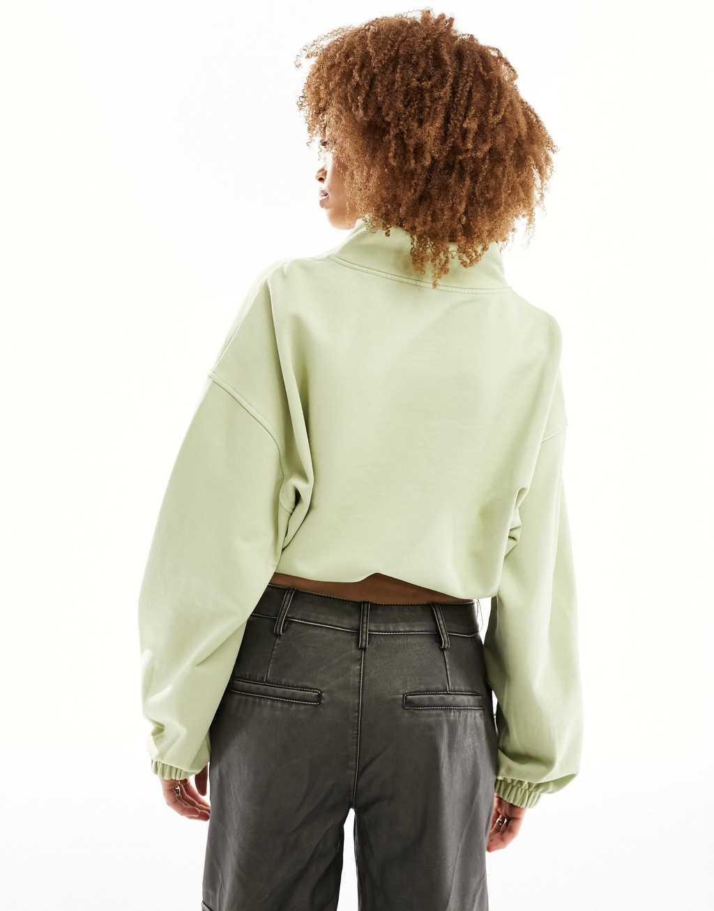 ASOS DESIGN heavyweight half zip sweatshirt in washed khaki Product Image