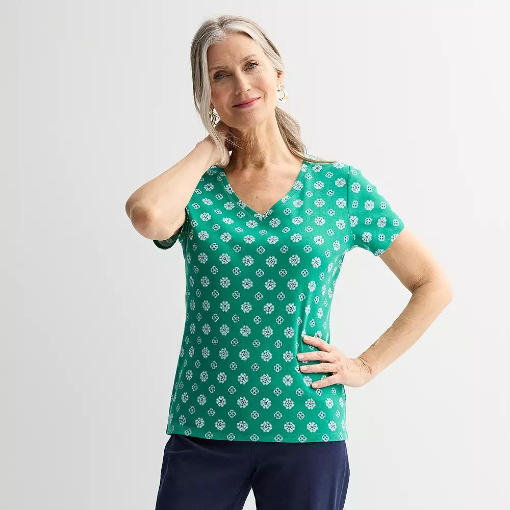 Women's Croft & Barrow® Essential V-Neck Tee, Size: Large, Green Mini Geo Product Image