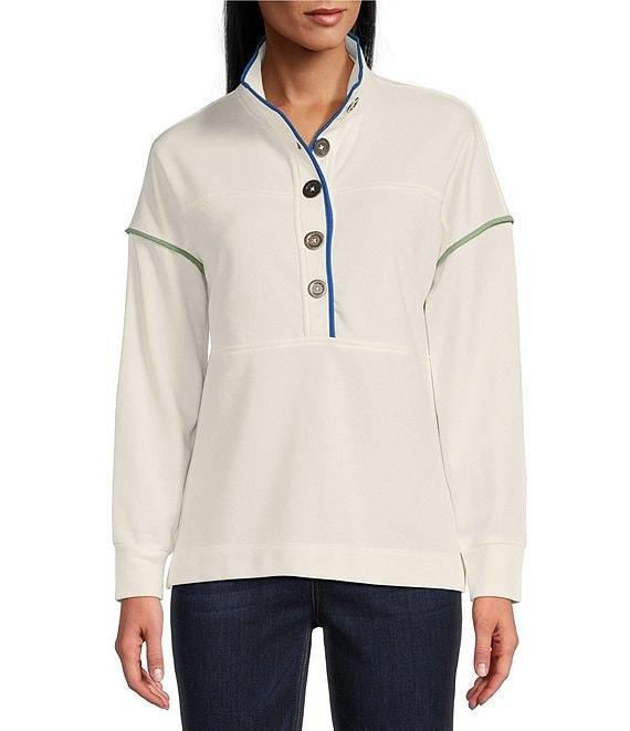 Westbound Long Sleeve Half Button Front Contrast Trim Top Product Image