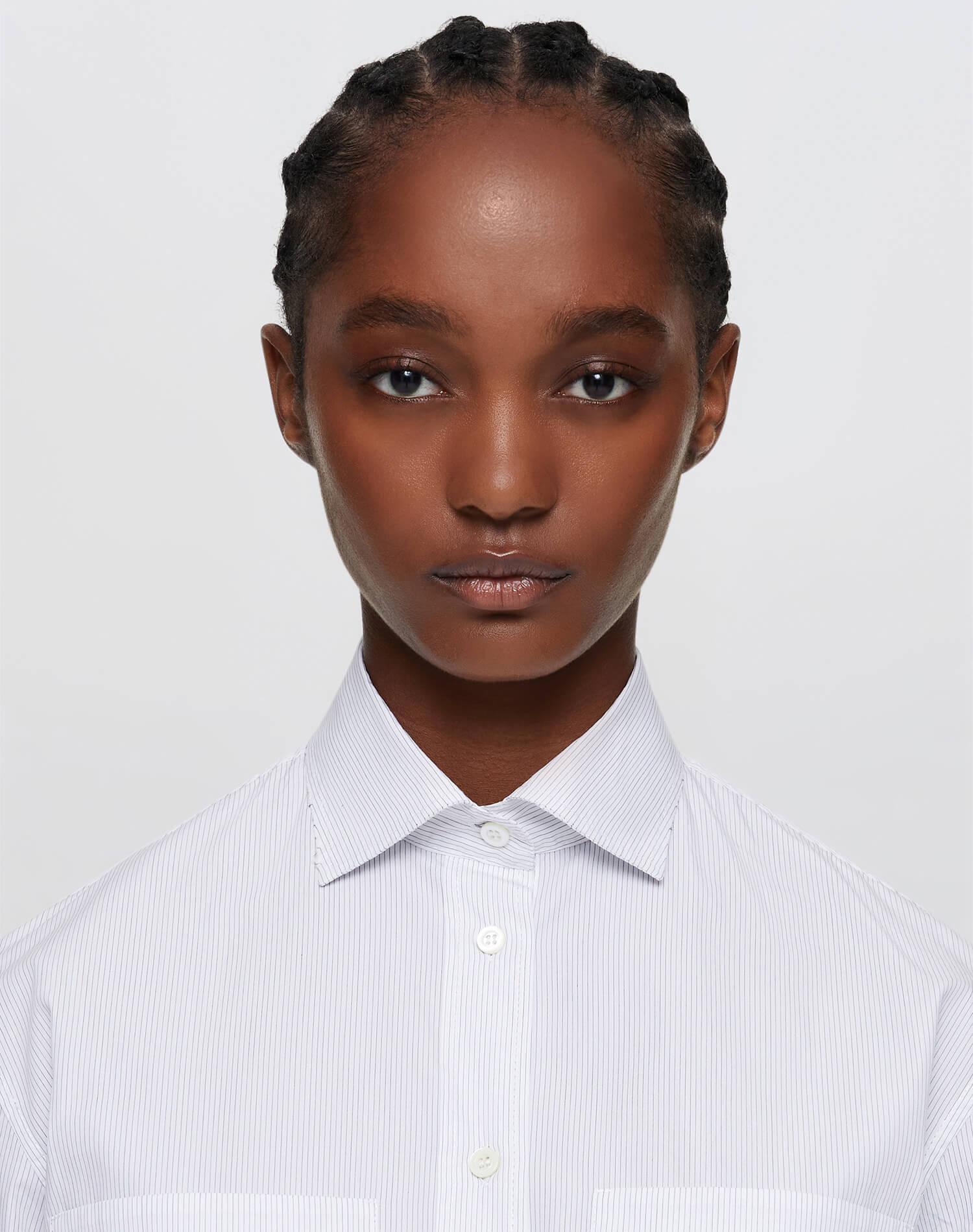 Cropped Oversized Button Up - White/Black Female Product Image