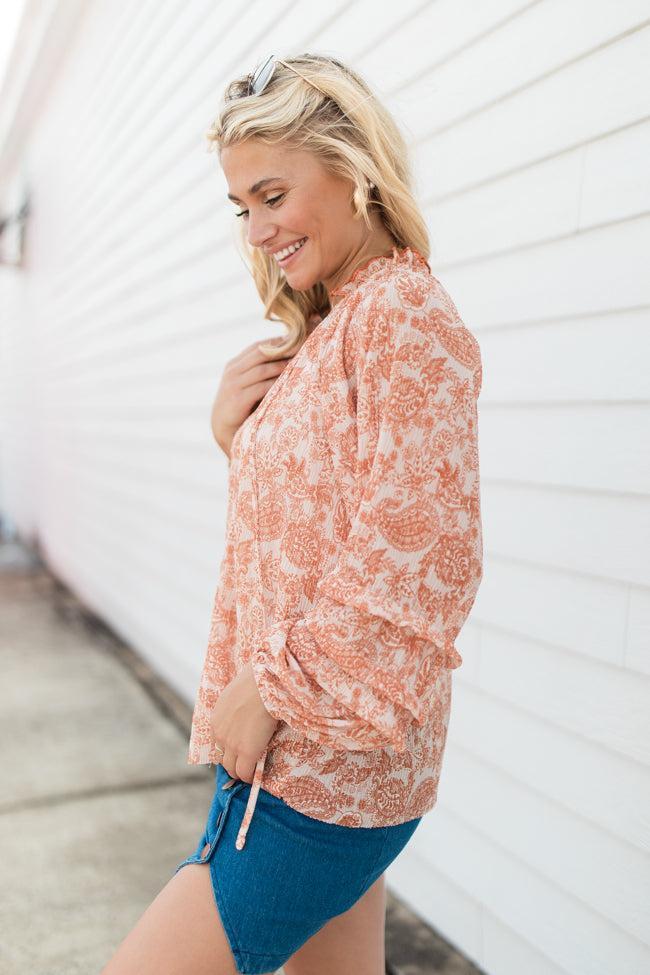 Outlook On Life Rust Multi Printed Boho Blouse FINAL SALE Product Image