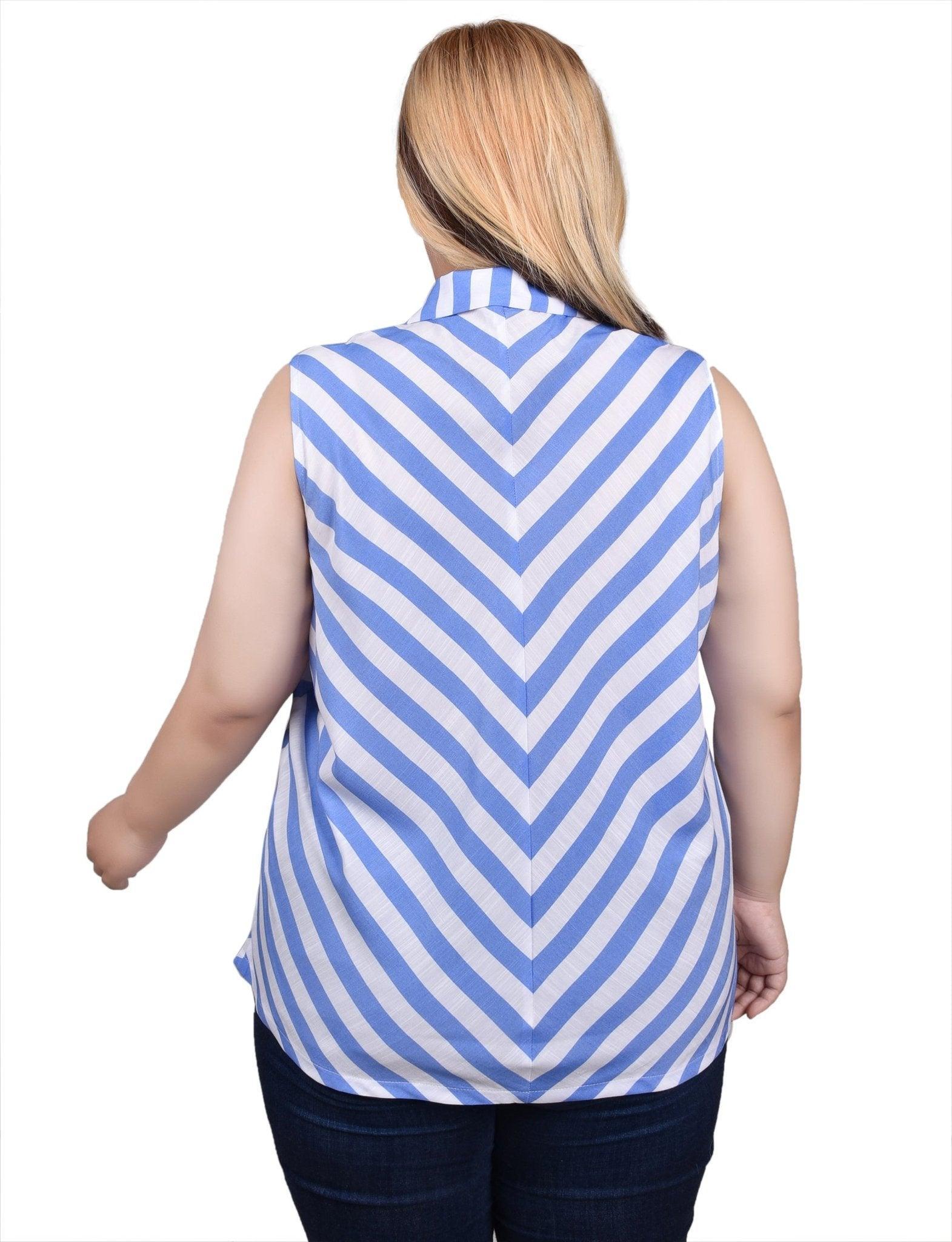 Sleeveless Collared Chevron Striped Blouse - Plus Product Image