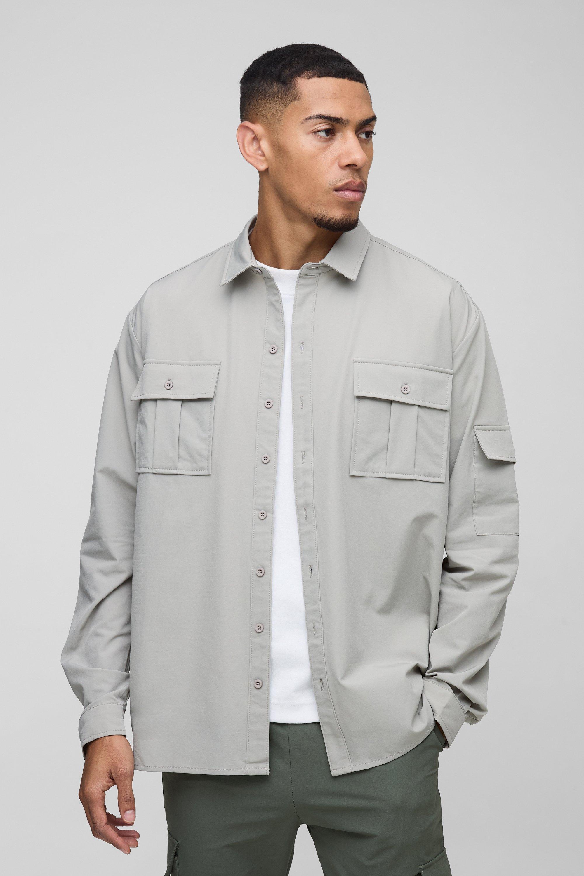 Long Sleeve Lightweight Oversized Shirt Jacket | boohooMAN USA Product Image