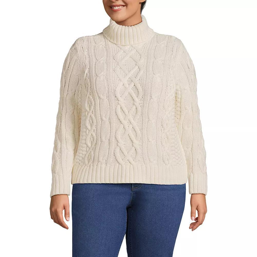 Plus Size Lands' End Drifter Cable Turtleneck Sweater, Women's, Size: 2XL, Fresh Ivory Product Image
