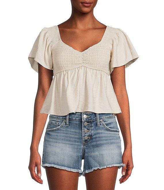 Honey & Sparkle Smocked V-Neck Ruffle Short Sleeve Top Product Image