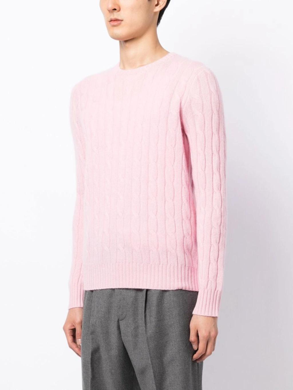 Long-sleeved Cable-knit Jumper In Dusty Pink Product Image