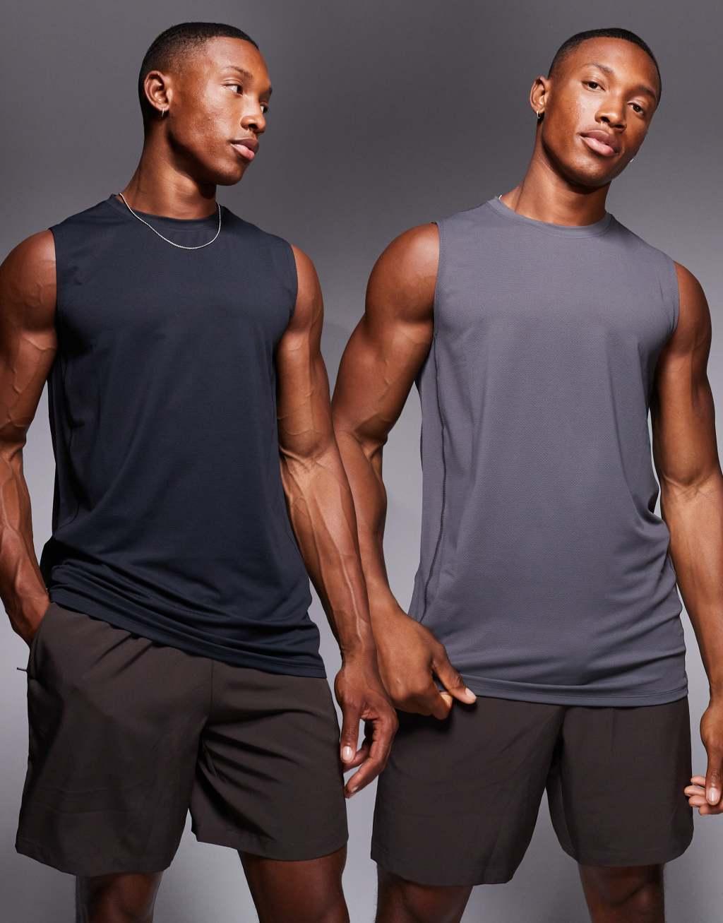 4505 Icon training sleeveless tank top with quick dry 2 pack in black and charcoal  Product Image