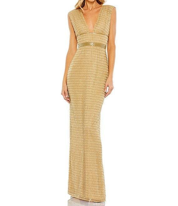 Mac Duggal Beaded V-Neck Sleeveless Sheath Gown Product Image