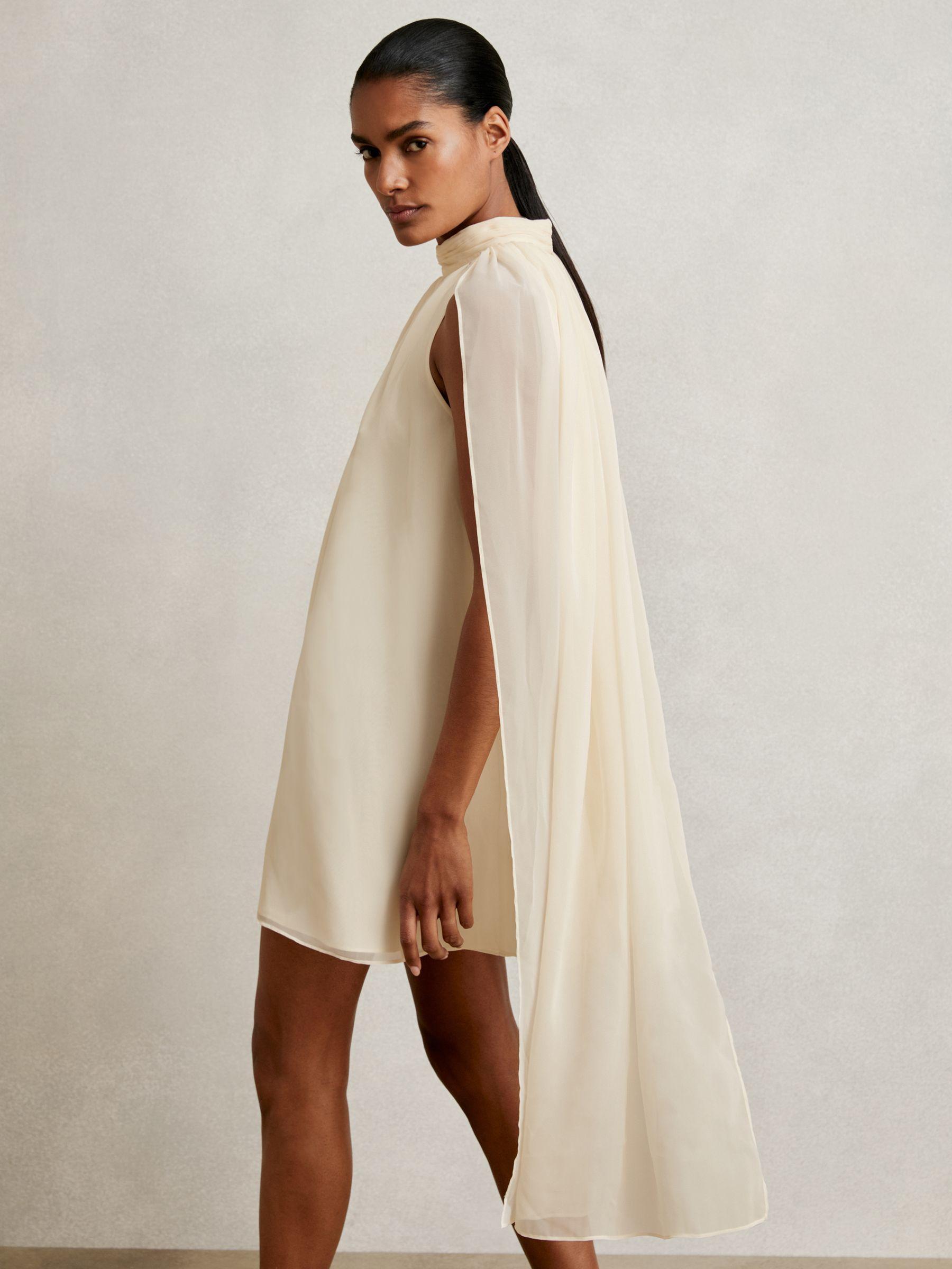 Draped Chiffon Sleeveless Mini Dress in Ivory Product Image