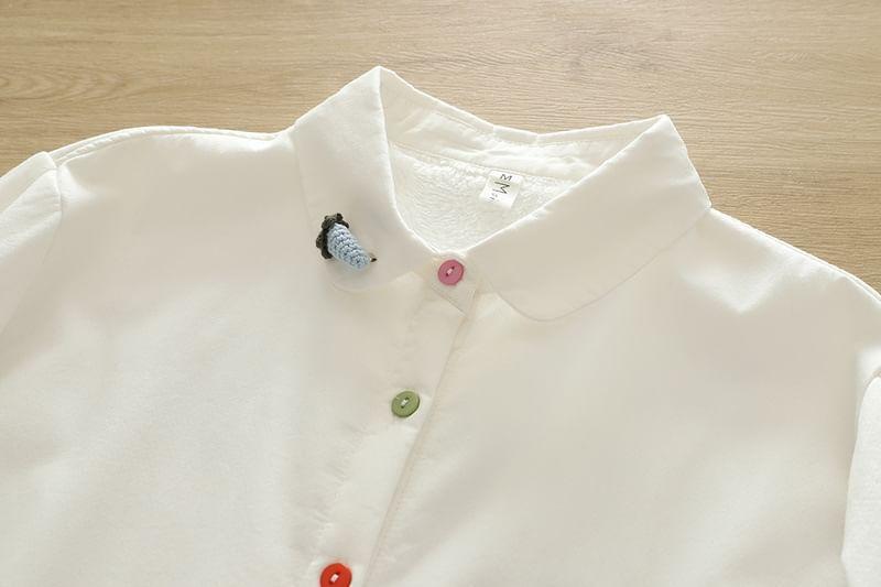 Long-Sleeve Mushroom Embroidery Shirt Product Image