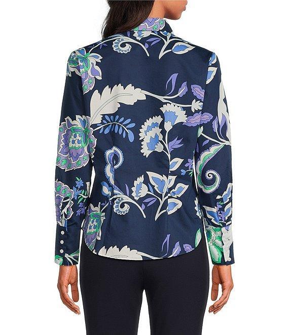 tyler boe Chloe Floral Print Color Block Point Collar Long Sleeve Blouse Product Image
