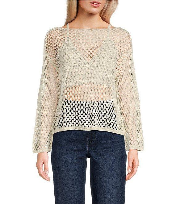 Say What Open Weave Boat Neck Dolman Long Sleeve Top Product Image