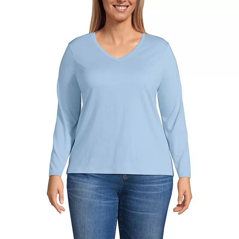 Plus Size Lands End Relaxed-Fit Supima Cotton V-Neck Tee, Womens French Pecan Grey Product Image