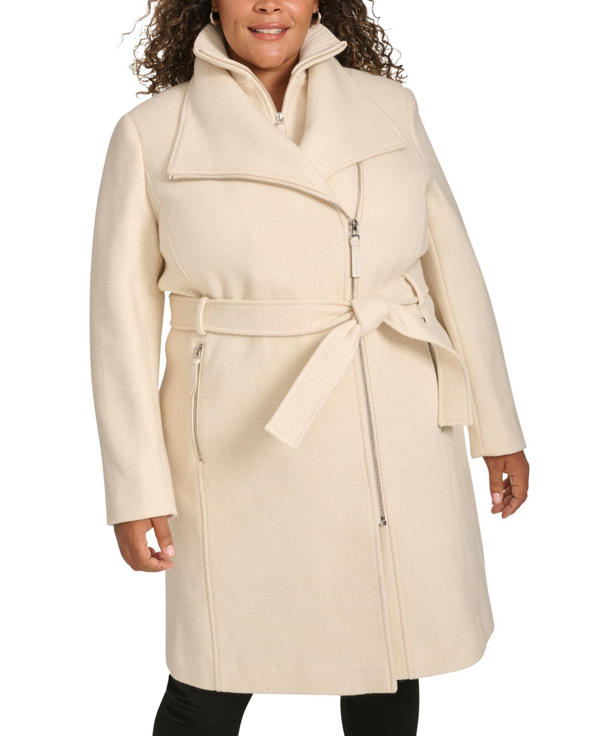 Calvin Klein Womens Plus Size Belted Asymmetric Wrap Coat, Created for Macys Product Image