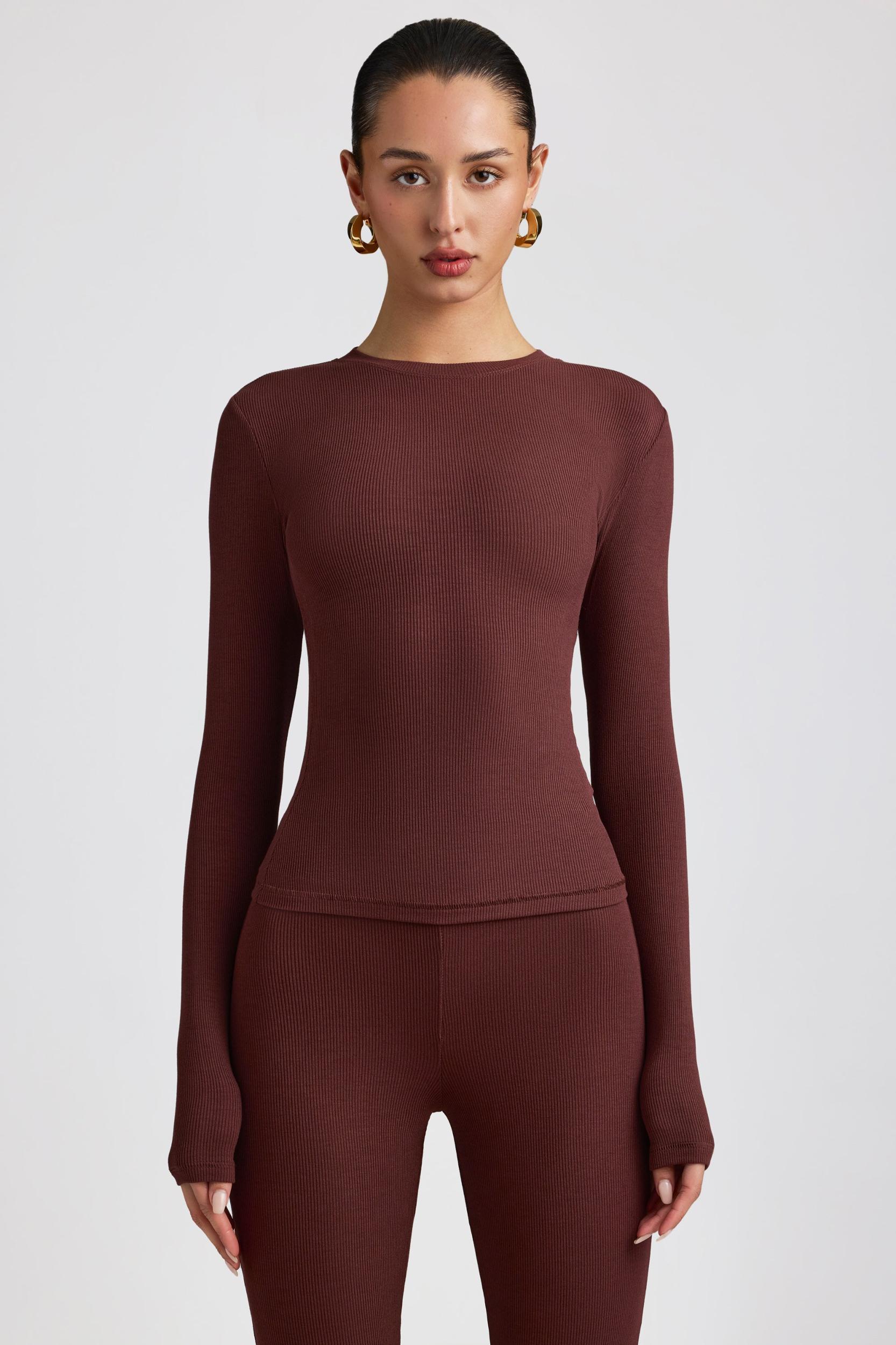 Ribbed Modal Crew Neck Top in Espresso Product Image