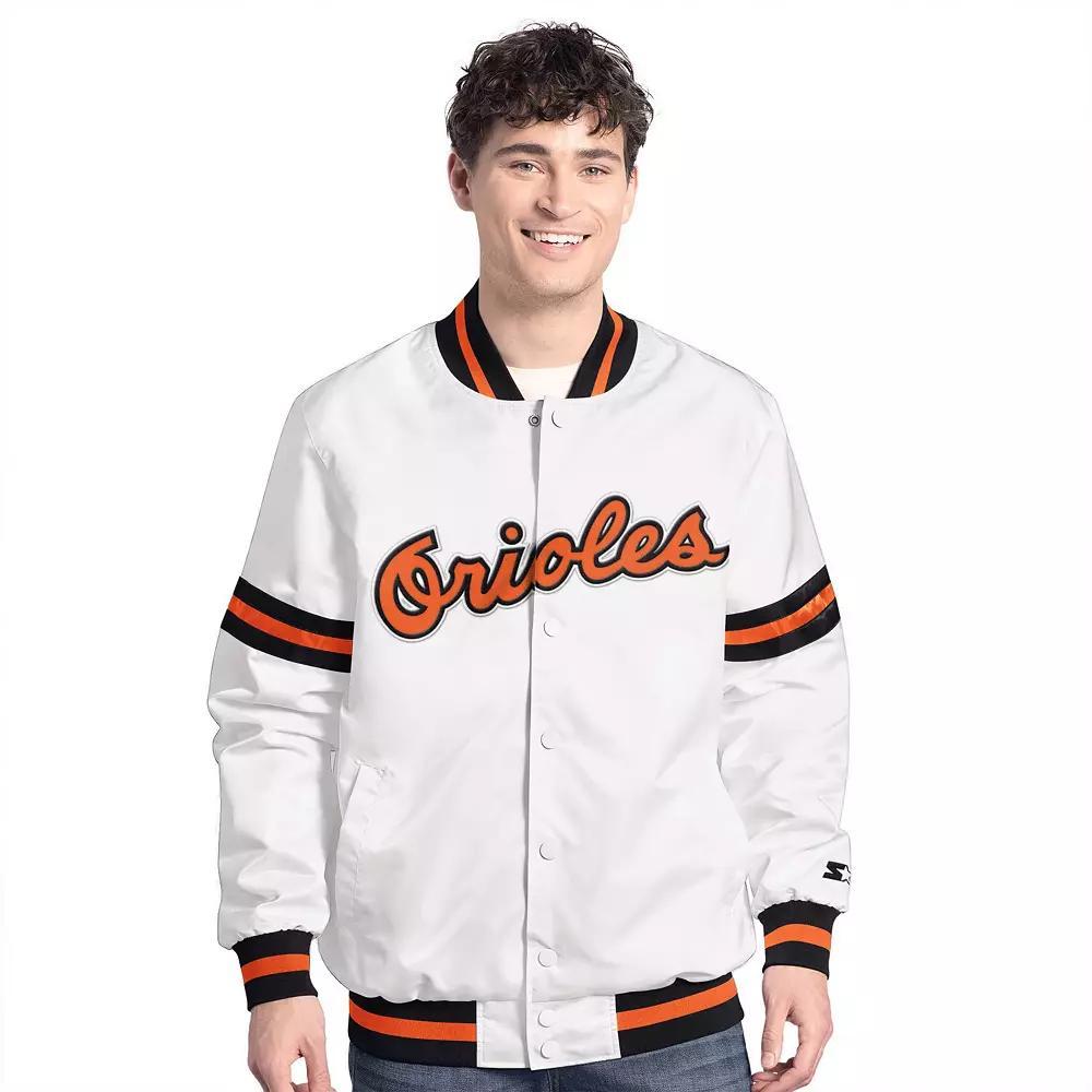 Men's Starter White Baltimore Orioles Cooperstown Scout Full-Snap Varsity Jacket,  Product Image