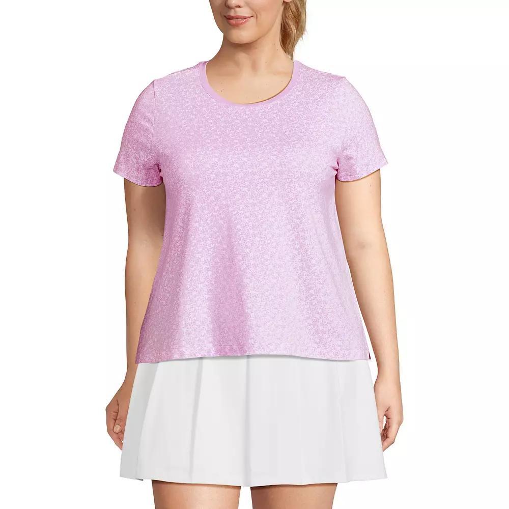 Plus Size Lands' End Power Performance Short Sleeve Crewneck T-Shirt, Women's, Size: 1XL, Purple Phlox Floral Product Image