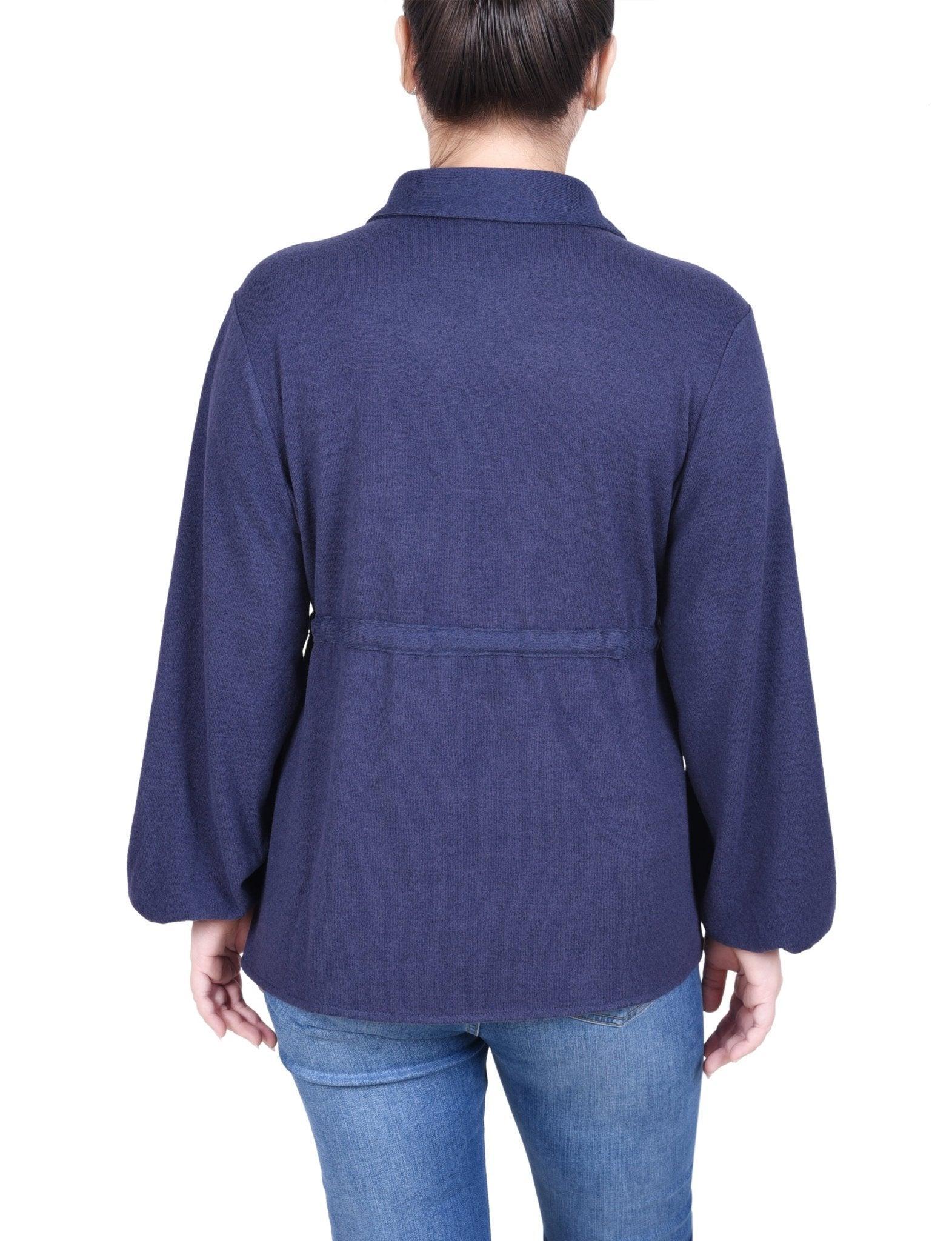 Long Dolman Sleeve Drawstring-Waist Tunic Top - Petite Product Image