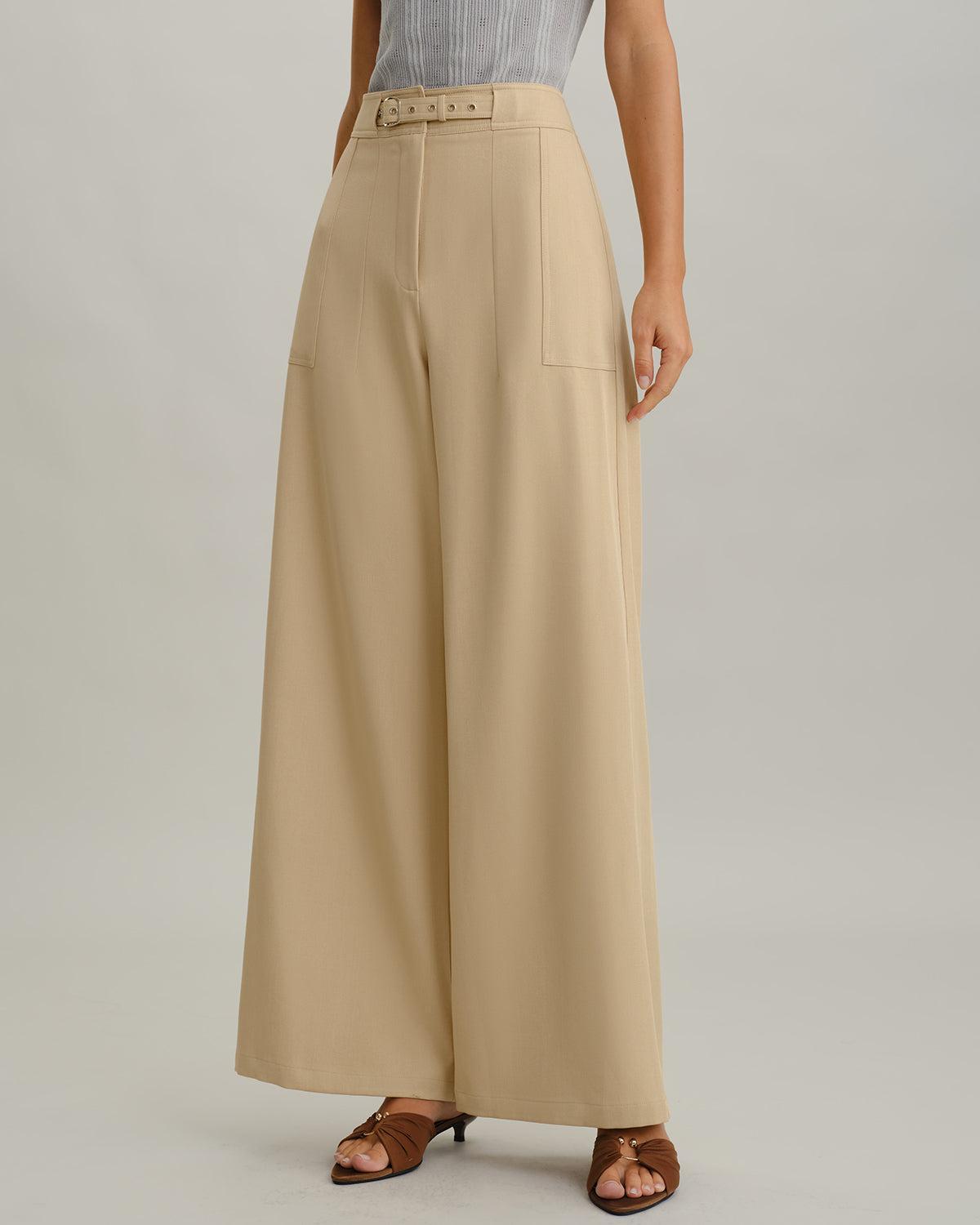 Beige Natural Waisted Straight Pants Product Image