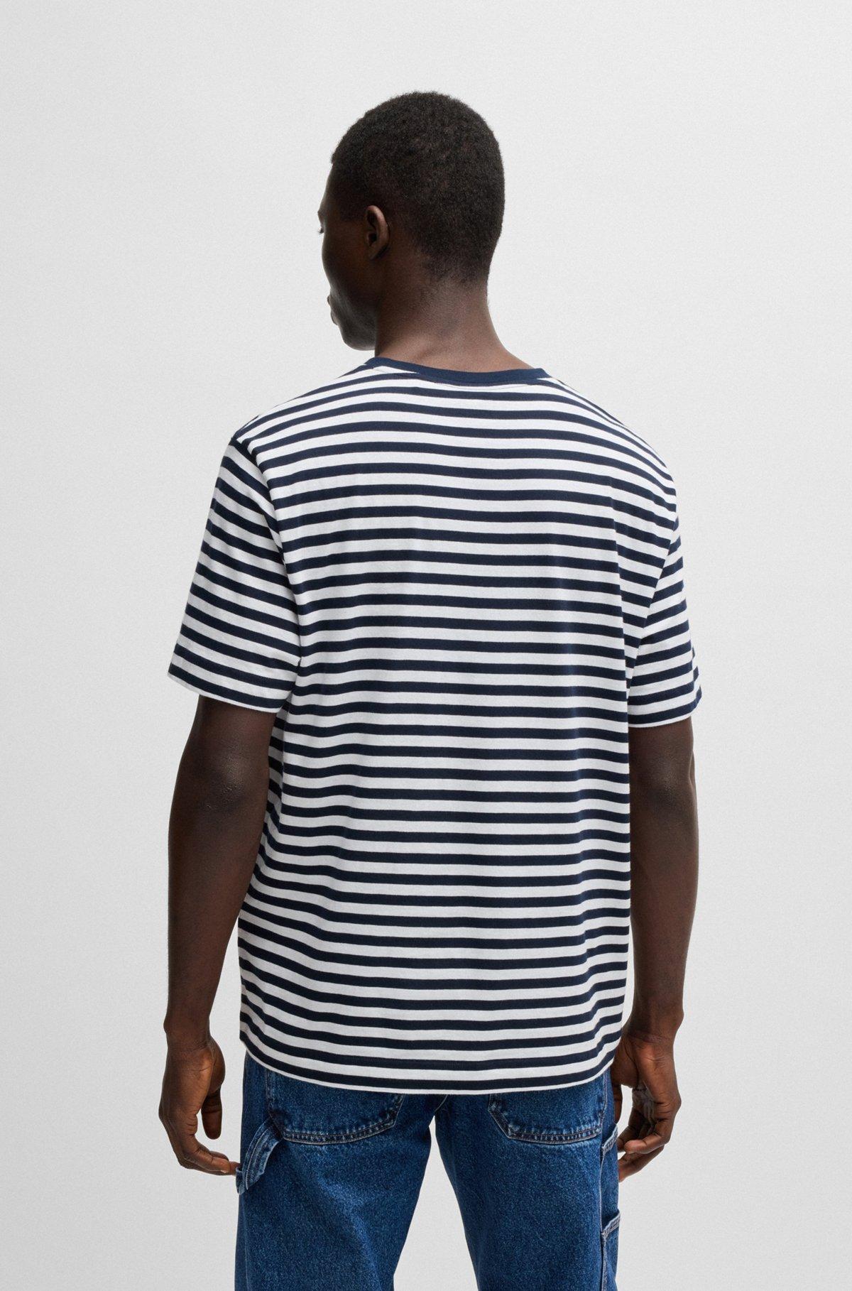 BOSS - Relaxed-fit T-shirt in cotton with horizontal stripes - White Product Image
