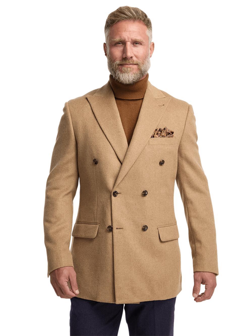 Camel Hair Double Breasted Peak Lapel Sport Coat - Camel Product Image