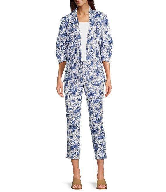 tyler boe Cooper Stretch Twill Toile Print Notch Lapel Collar 3/4 Ruched Sleeve Coordinating Blazer Product Image