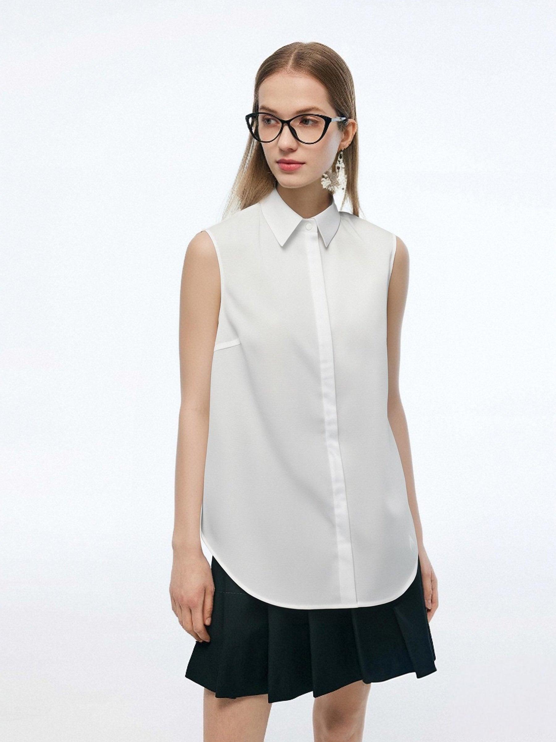 Sleeveless Concealed Placket Women Shirt Product Image