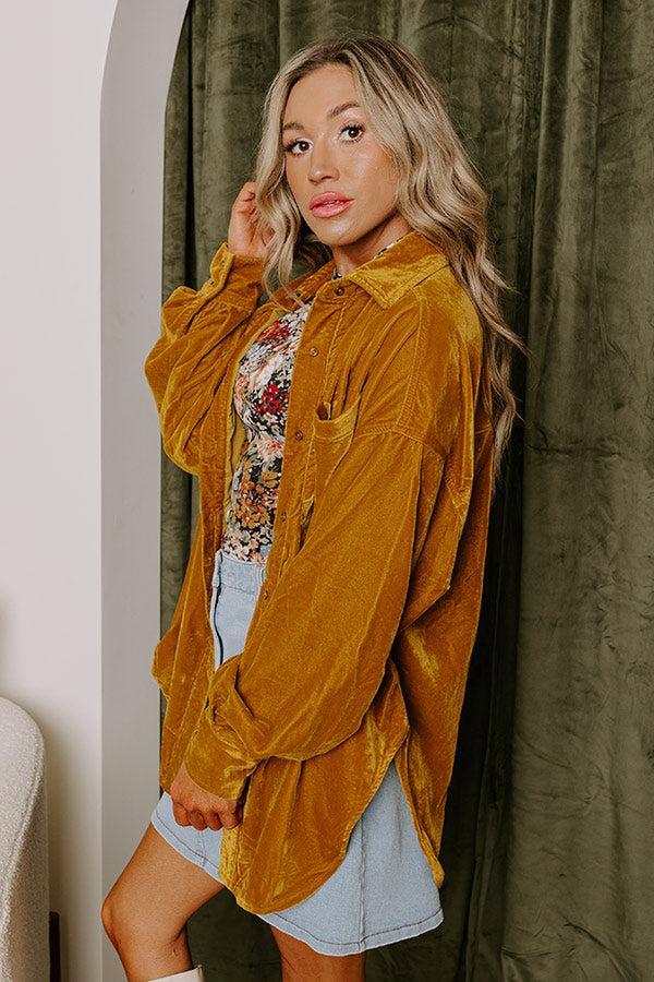 Pure Heart Velvet Button Up In Mustard Product Image
