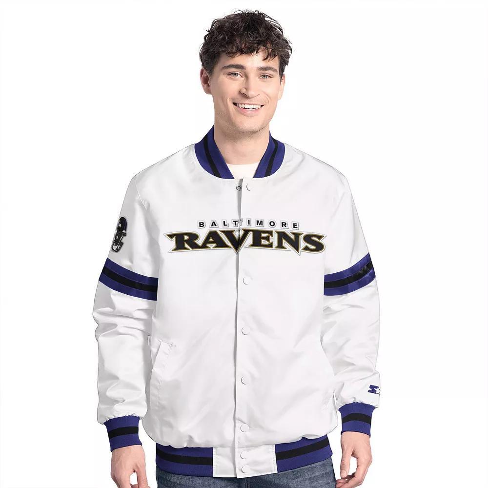 Men's Starter  White Baltimore Ravens Scout Full-Snap Varsity Jacket, Size: Small Product Image