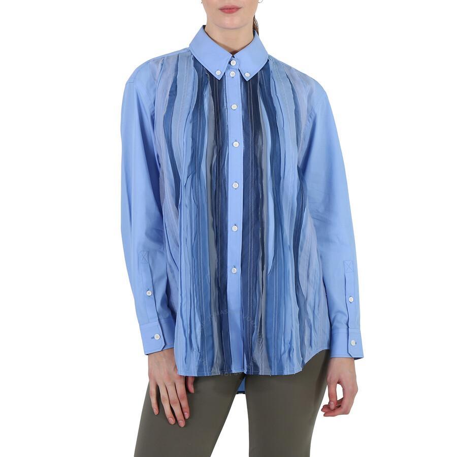 BURBERRY Ladies Vivid Cobalt Silk Pleated Shirt Product Image