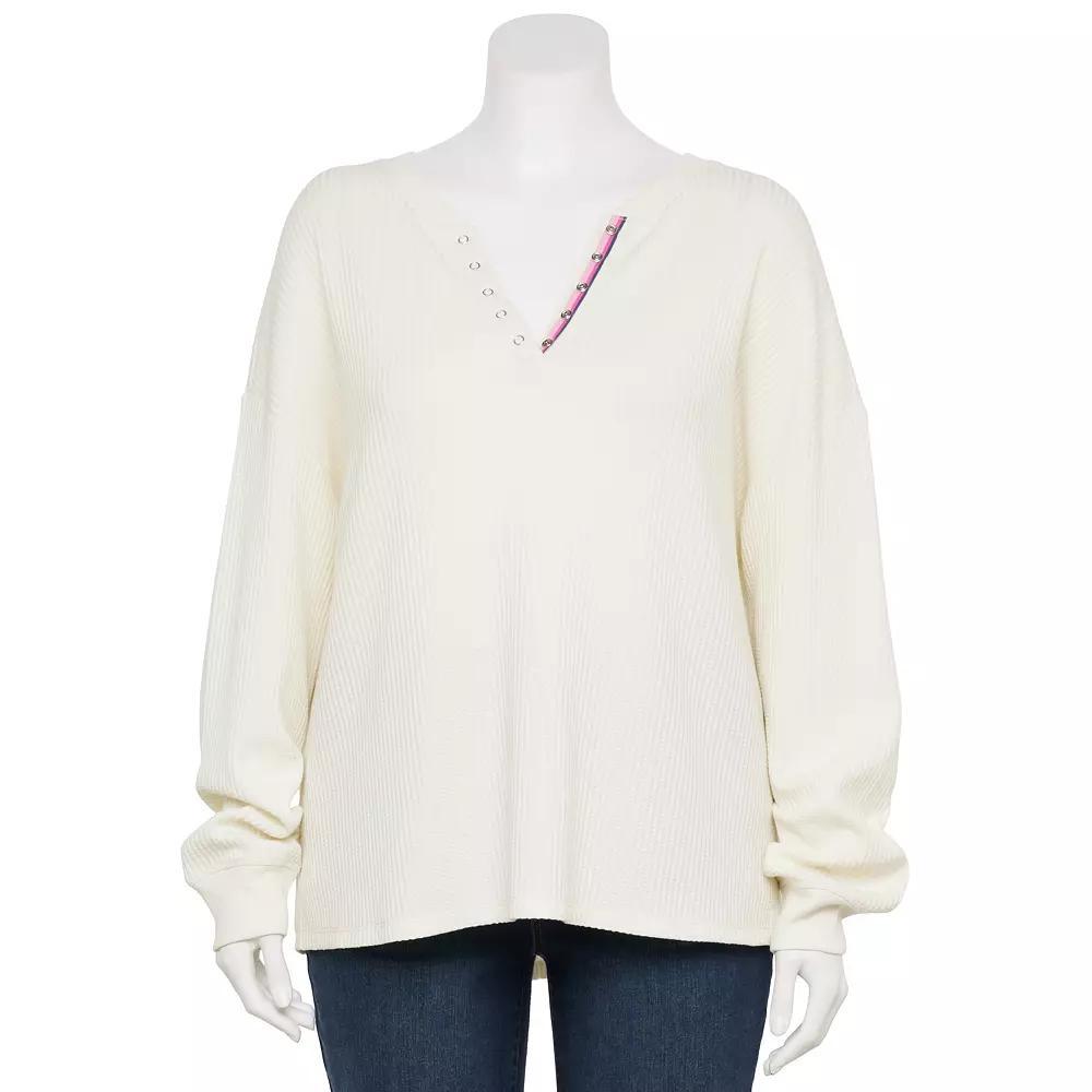 Plus Size Sonoma Goods For Life® Relaxed Waffle Knit Henley, Women's, Size: 1XL, Ivory Silk Product Image