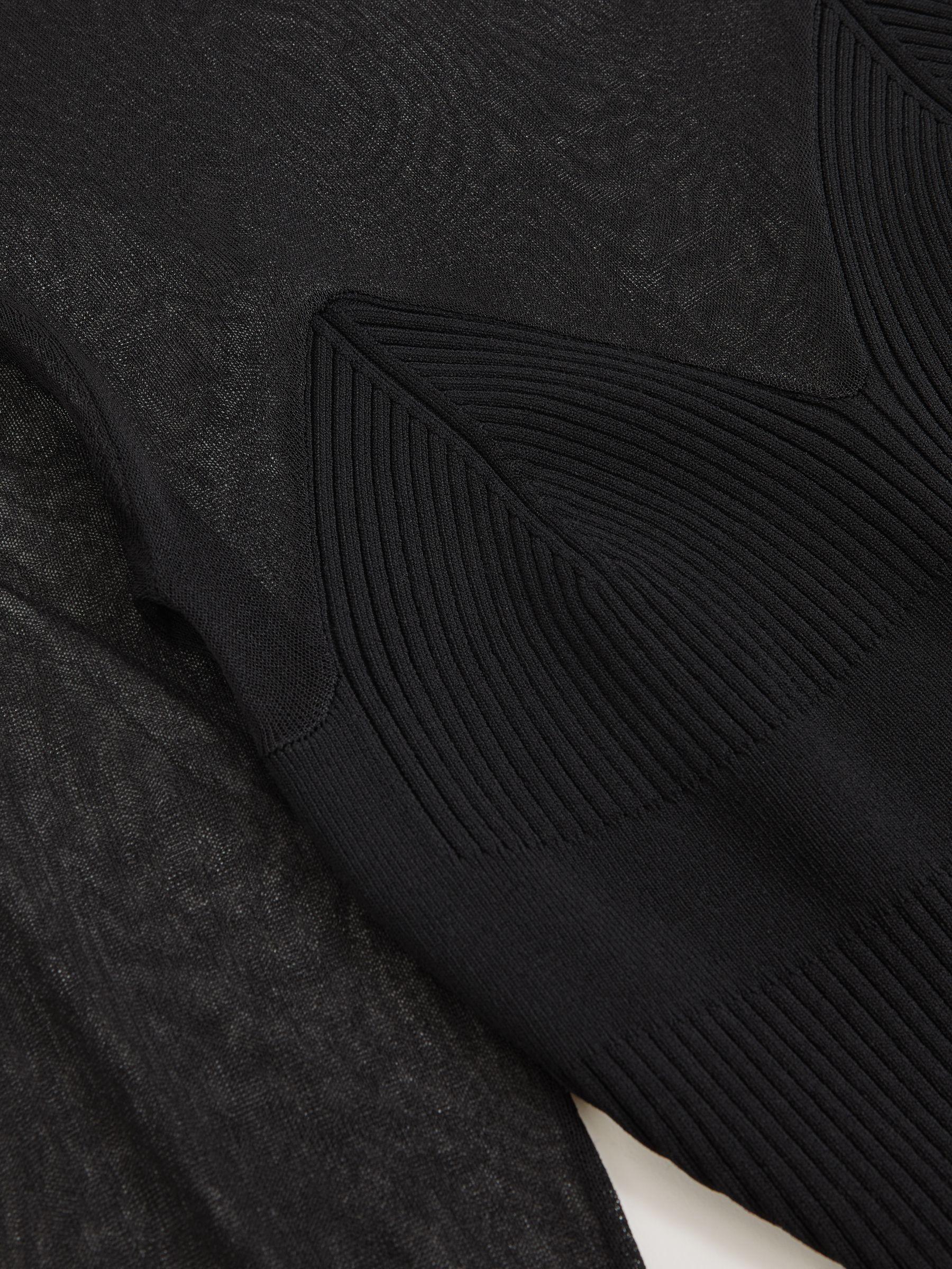 Mesh Rib-Knit Sweetheart Midi Dress in Black Product Image