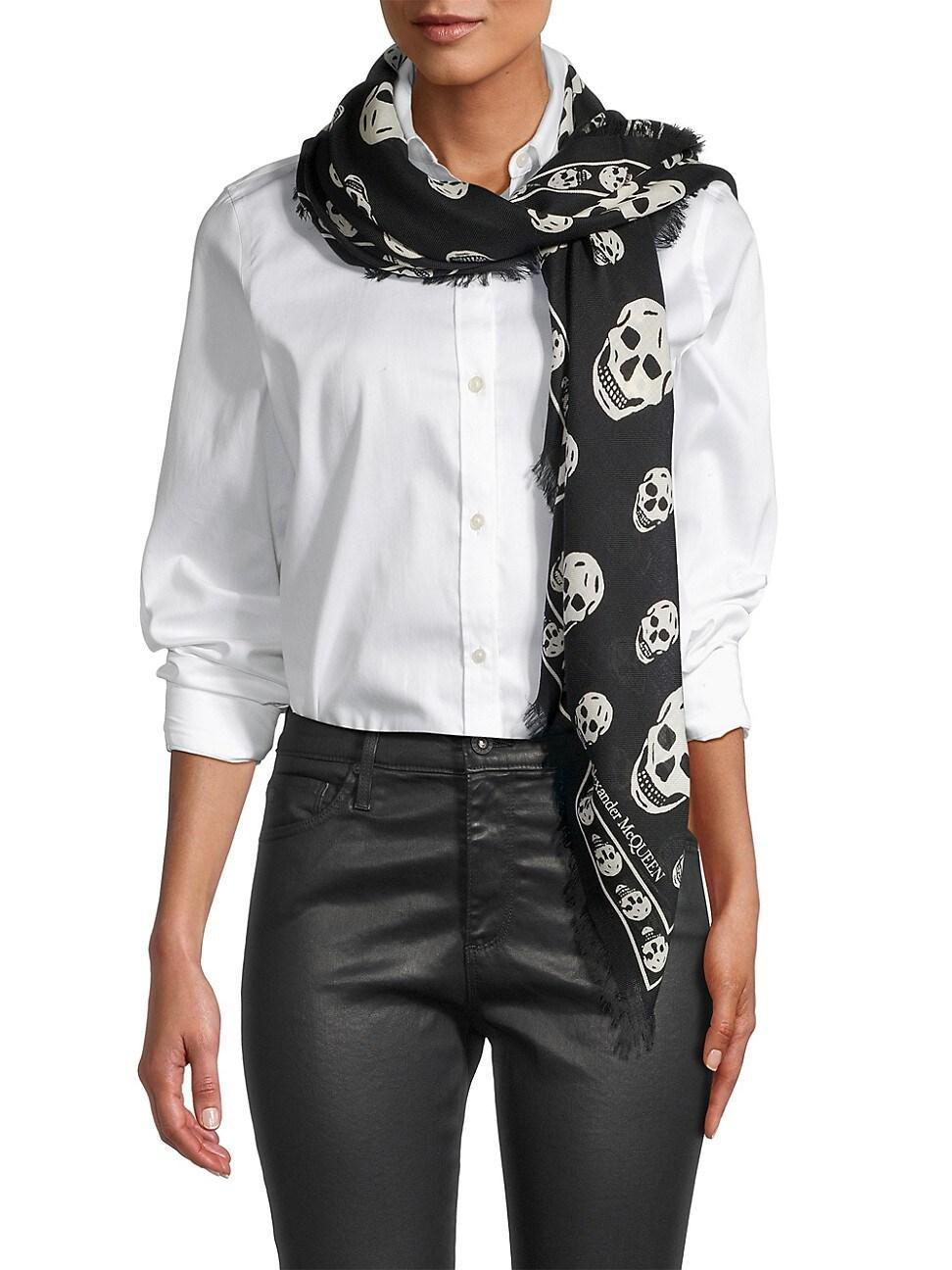 Womens Skull-Print Wool Scarf Product Image