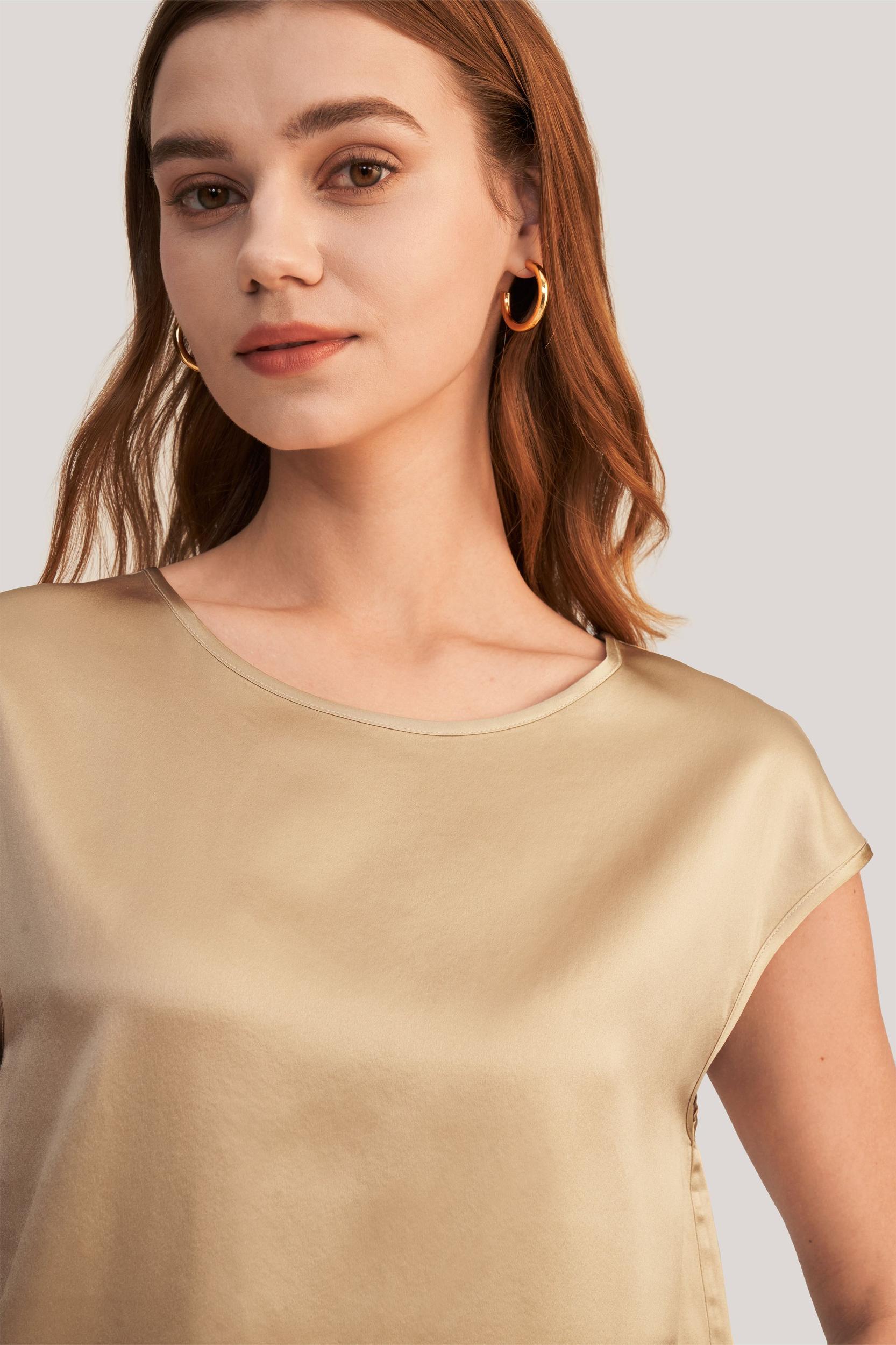 LILYSILK Silk T Shirt for Women Blue Natural Silk Smooth Basic Round Neck Free of Harmful Chemicals S Product Image