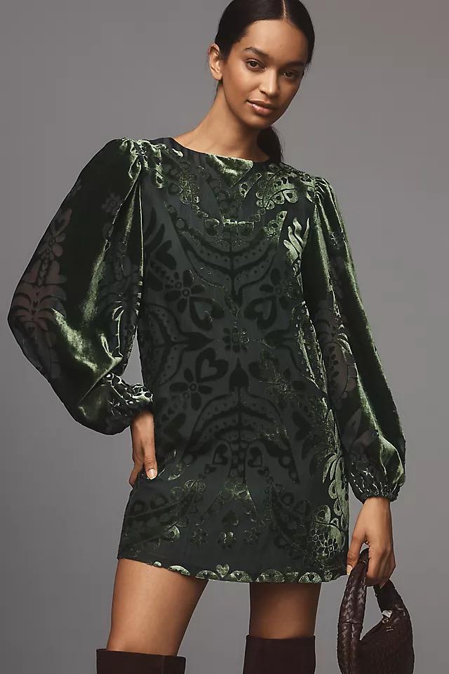 Farm Rio x Anthropologie Long-Sleeve Burnout Velvet Mini Dress Product Image