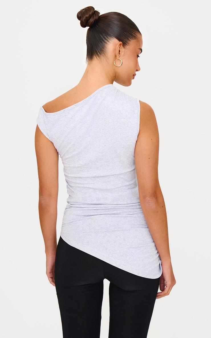 Grey Asymmetric Shoulder Ruched Longline Top Product Image