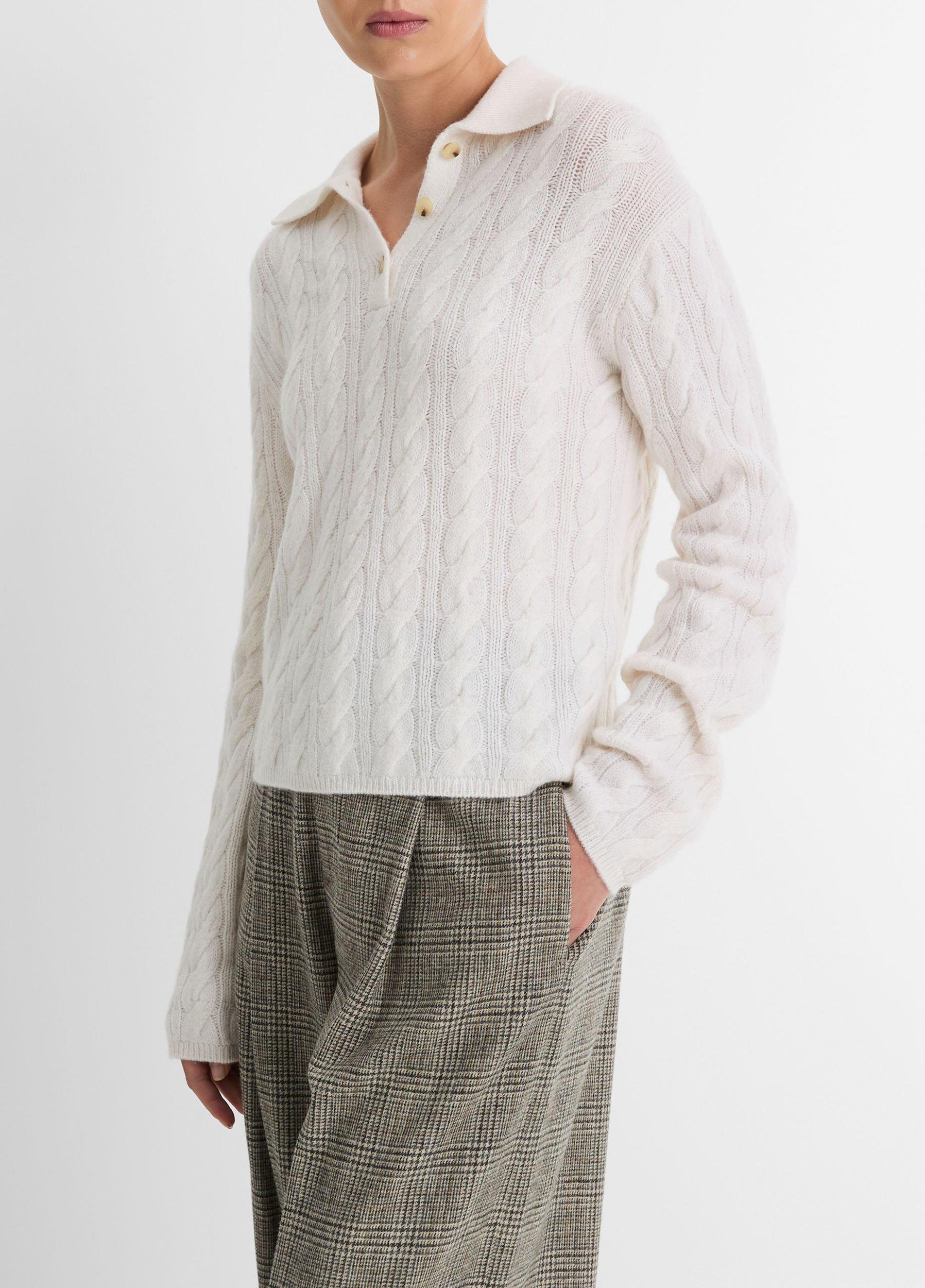 Cable-Knit Wool-Blend Polo Sweater Product Image