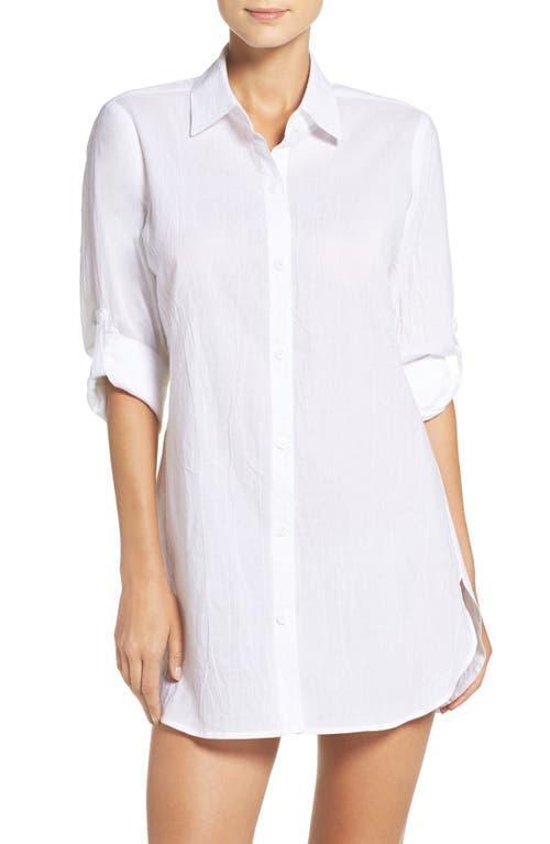 Tommy Bahama Crinkle Cotton Point Collar Long Roll-Tab Sleeve Boyfriend Swim Cover Up Shirt Product Image