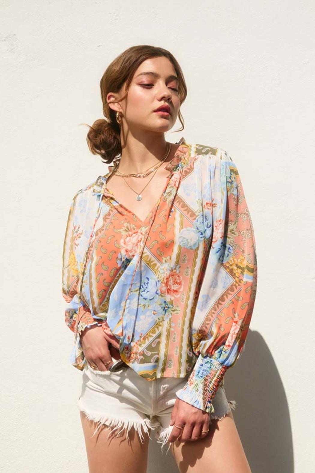 Floral Chiffon Long Sleeve Blouse Product Image