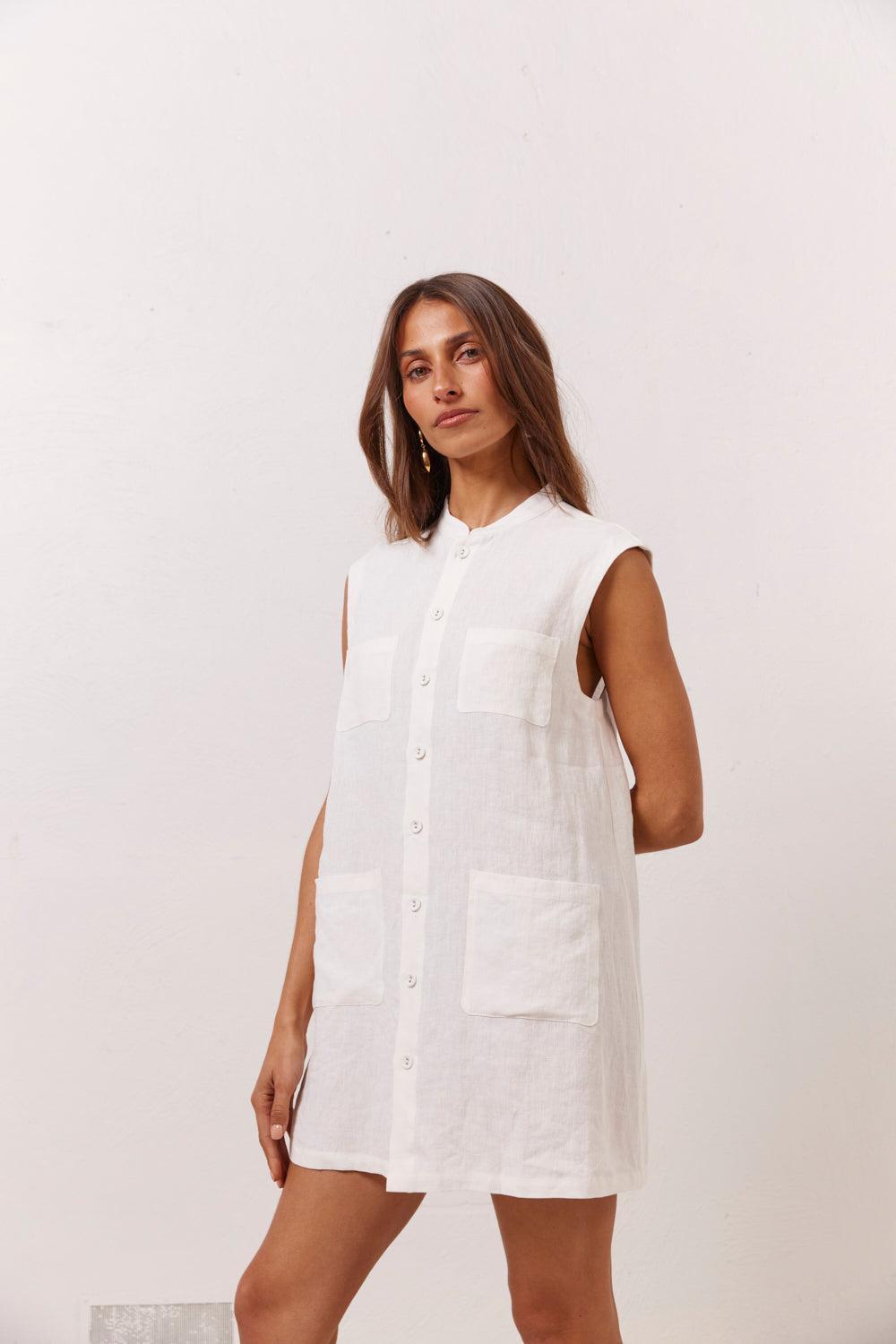 Jean Linen Mini Dress White Product Image