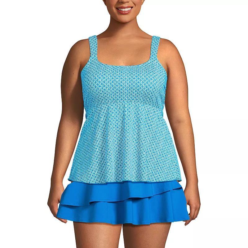 Plus Size Lands End Flutter Empire Waist Comfort Strap Tankini Swimsuit Top, Womens Navy Green Paisley Product Image