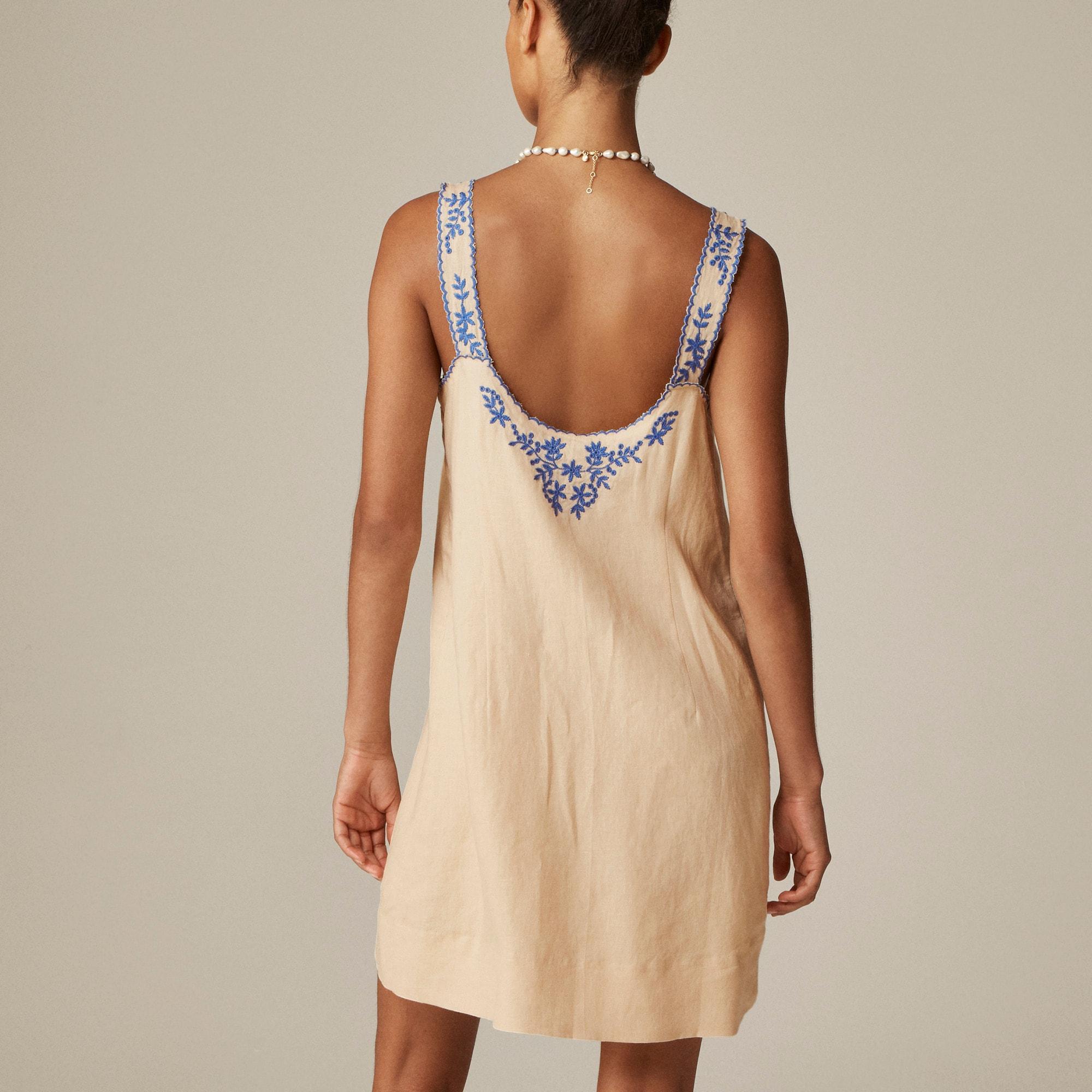 Embroidered linen shift dress Product Image