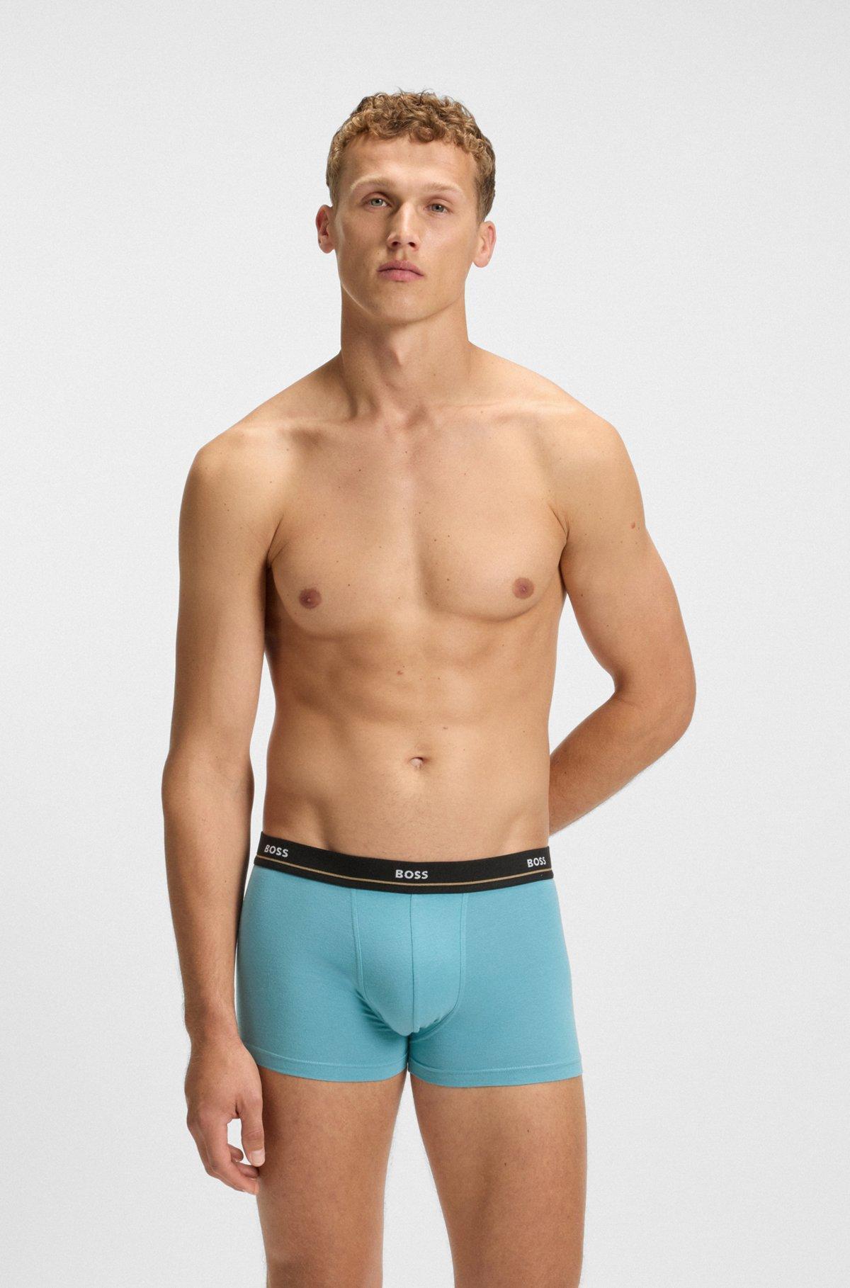 BOSS - Three-pack of stretch-cotton trunks with logo waistbands - Patterned Product Image