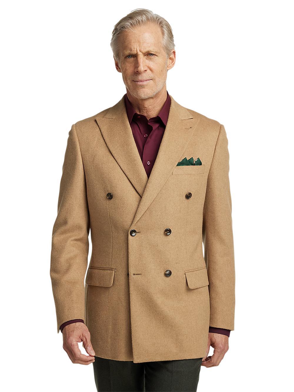 Camel Hair Double Breasted Peak Lapel Sport Coat - Camel Product Image