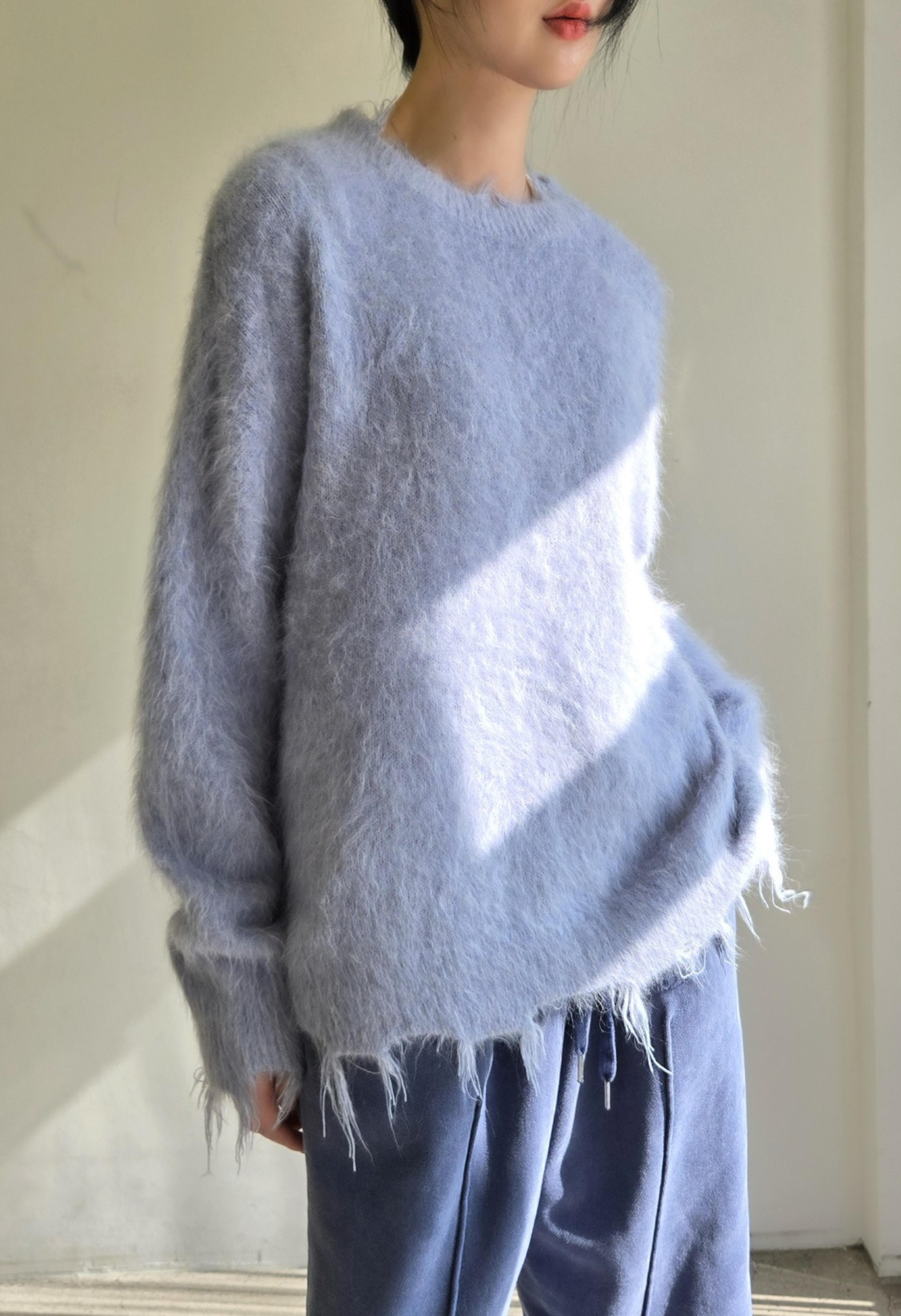 Blue Alpaca Wool Distressed Sweater Product Image